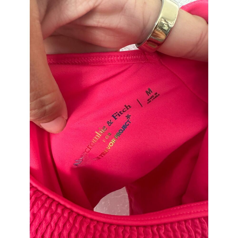 Abercrombie & Fitch The Trevor Project Pink Crinkle Texture One Piece Swimsuit M - Picture 7 of 8